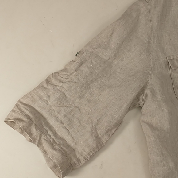 Natural 100% Linen Short Tie Front Top Sexy Safari Neutral Shirt 41" Bust MrkLg - Picture 9 of 13